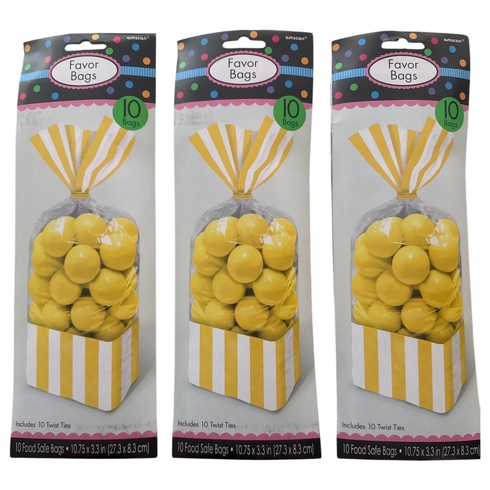 Amscan Yellow Striped Foodā Safe Favor Bags 30 Count 10.75x3.3 Party Supplies